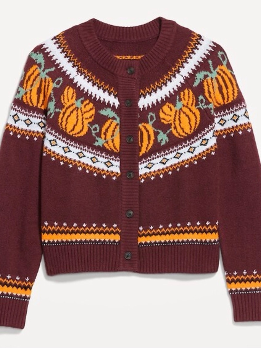 Disney Burgundy Mickey Pumpkin Fair Isle Cardigan women’s size small new w tags